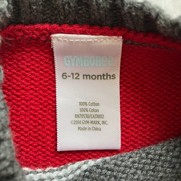 Gymboree Baby Sweater 6-12M Red Grey Moose Knit Pullover | Holiday Winter VGUC - Picture 4 of 16